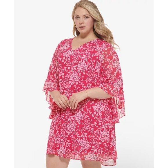 CALVIN KLEIN Angel Bell Sleeve Chiffon Floral Dress 16W NWT Cocktail Wedding - Picture 1 of 11